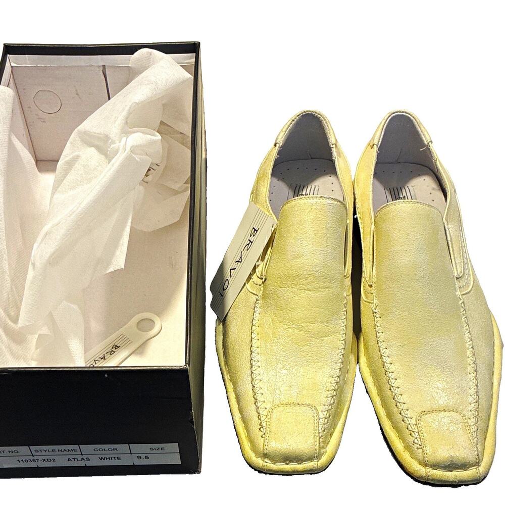 NIB BRAVO! ATLAS Men's White Dress Loafers Shoes Slip-On Square Toe US 9.5
